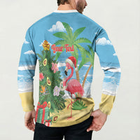 Flamingo Hawaii Summer Christmas Personalized Button Sweatshirt Mele Kalikimaka Beachy Vibes