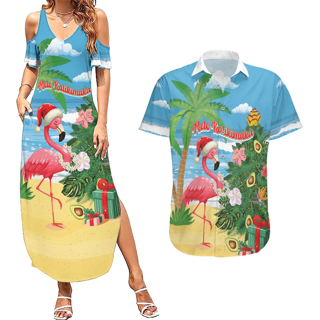 Flamingo Hawaii Summer Christmas Personalized Couples Matching Summer Maxi Dress and Hawaiian Shirt Mele Kalikimaka Beachy Vibes