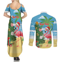 Flamingo Hawaii Summer Christmas Personalized Couples Matching Summer Maxi Dress and Long Sleeve Button Shirt Mele Kalikimaka Beachy Vibes