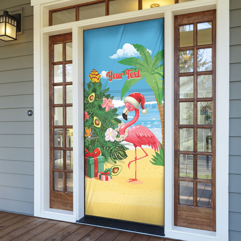 Flamingo Hawaii Summer Christmas Personalized Door Cover Mele Kalikimaka Beachy Vibes