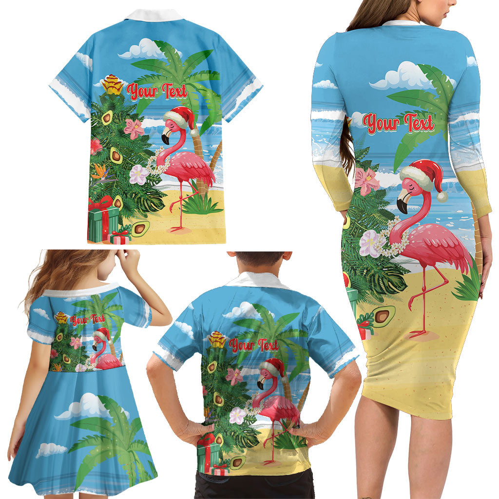Flamingo Hawaii Summer Christmas Personalized Family Matching Long Sleeve Bodycon Dress and Hawaiian Shirt Mele Kalikimaka Beachy Vibes LT14 - Polynesian Pride