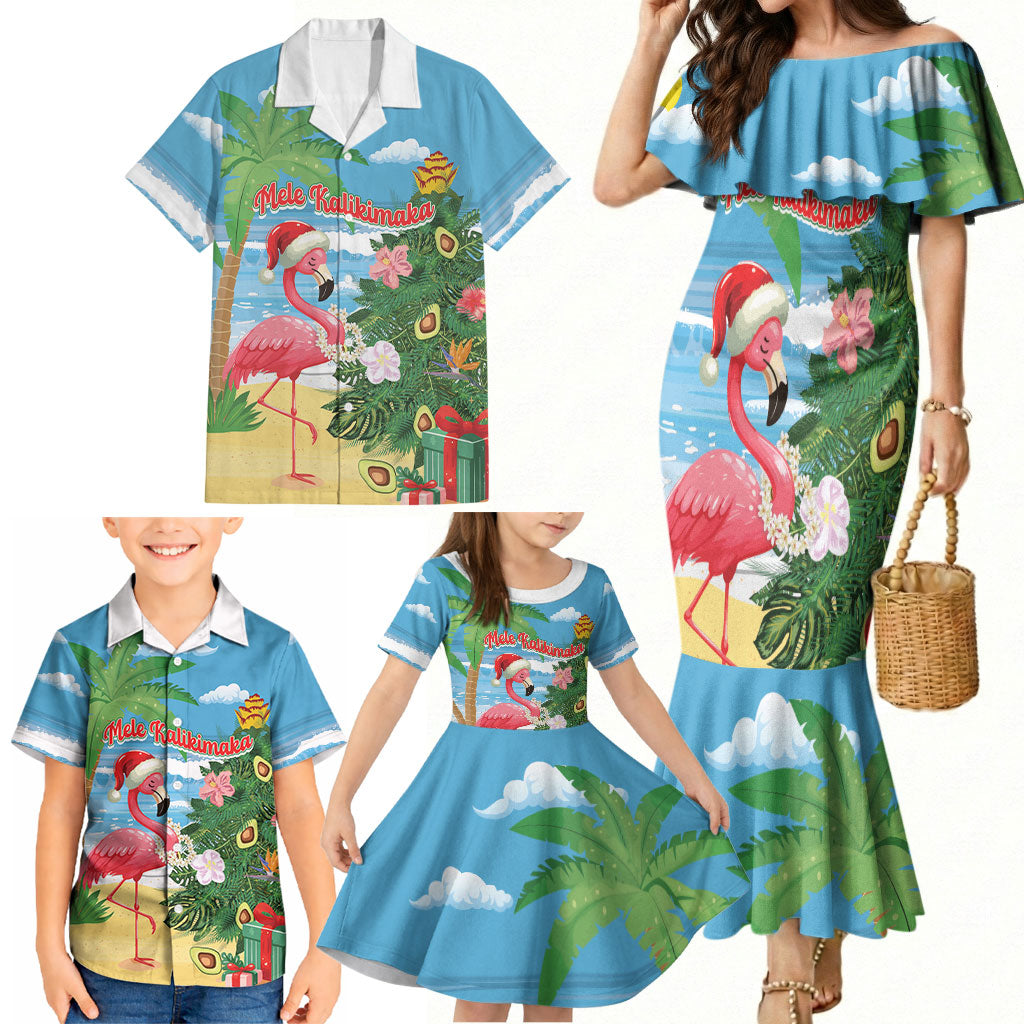 Flamingo Hawaii Summer Christmas Personalized Family Matching Mermaid Dress and Hawaiian Shirt Mele Kalikimaka Beachy Vibes LT14 - Polynesian Pride