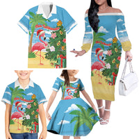 Flamingo Hawaii Summer Christmas Personalized Family Matching Off The Shoulder Long Sleeve Dress and Hawaiian Shirt Mele Kalikimaka Beachy Vibes LT14 - Polynesian Pride