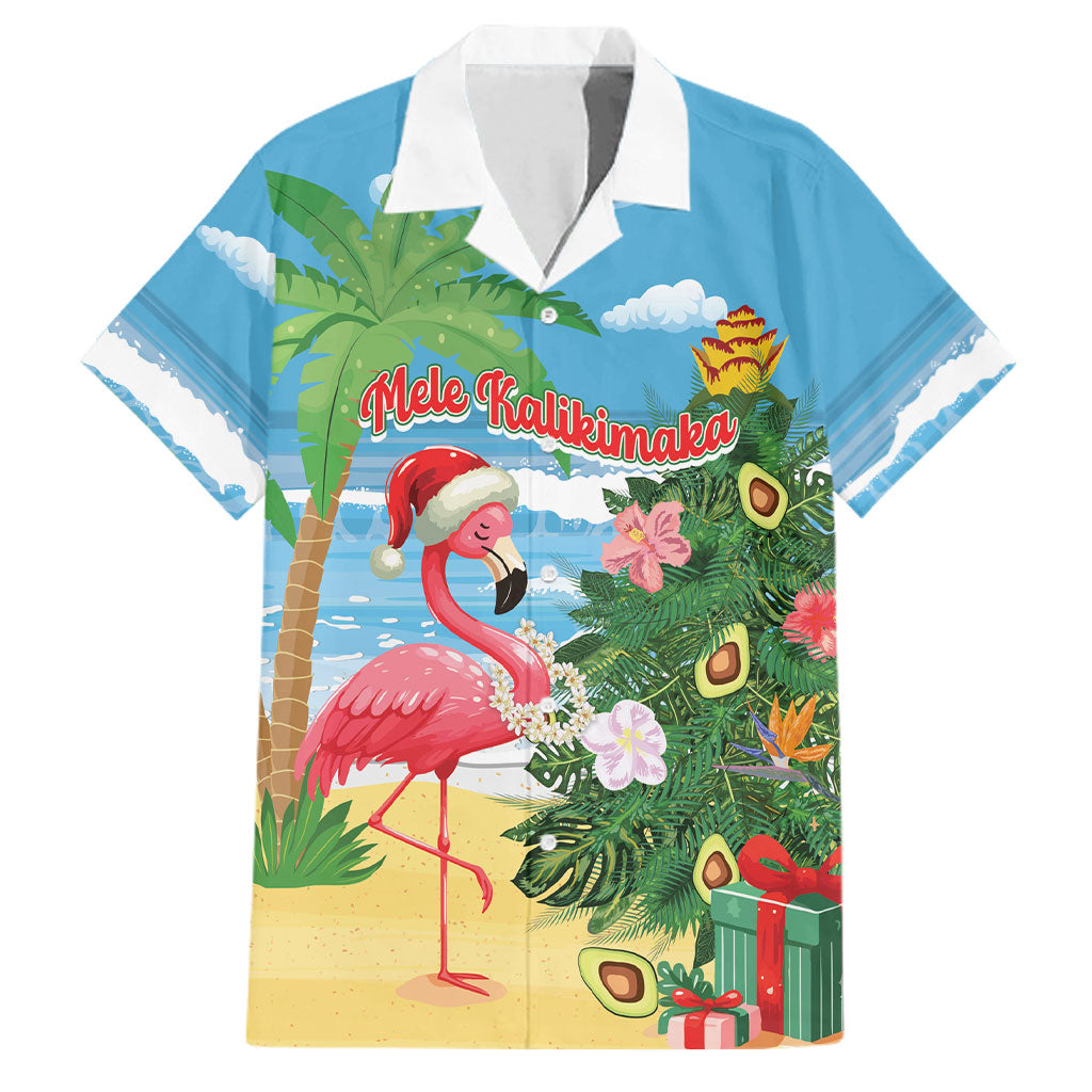 Flamingo Hawaii Summer Christmas Personalized Family Matching Off Shoulder Short Dress and Hawaiian Shirt Mele Kalikimaka Beachy Vibes LT14 Dad's Shirt - Short Sleeve Blue - Polynesian Pride
