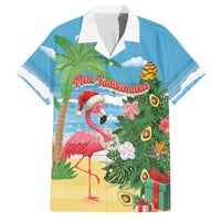 Flamingo Hawaii Summer Christmas Personalized Family Matching Puletasi and Hawaiian Shirt Mele Kalikimaka Beachy Vibes LT14 Dad's Shirt - Short Sleeve Blue - Polynesian Pride