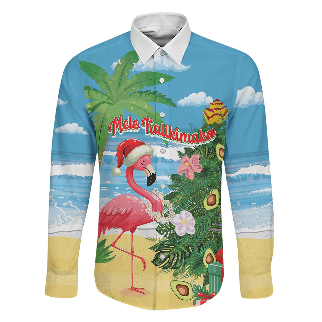 Flamingo Hawaii Summer Christmas Personalized Family Matching Summer Maxi Dress and Hawaiian Shirt Mele Kalikimaka Beachy Vibes LT14 Dad's Shirt - Long Sleeve Blue - Polynesian Pride