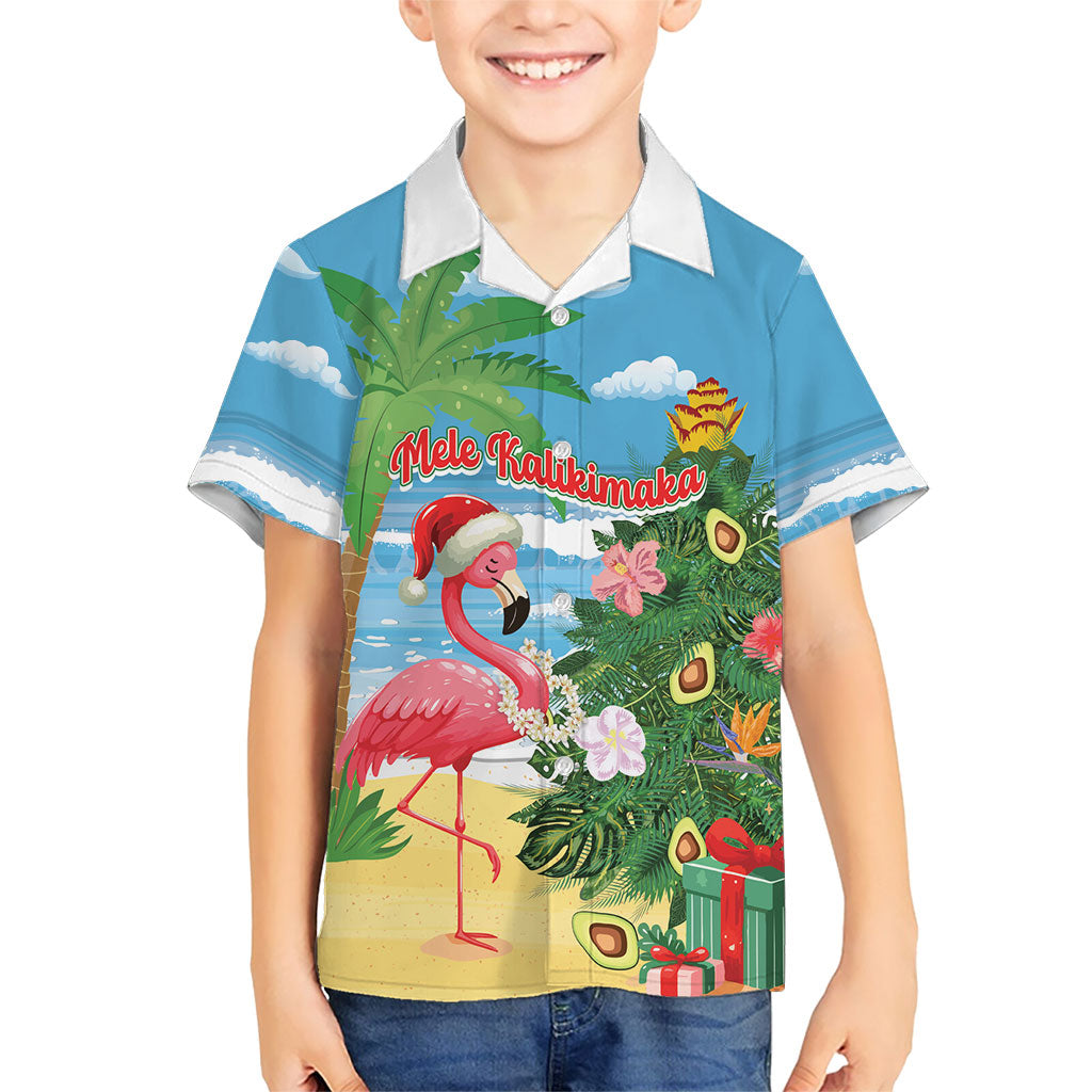 Flamingo Hawaii Summer Christmas Personalized Family Matching Summer Maxi Dress and Hawaiian Shirt Mele Kalikimaka Beachy Vibes LT14 Son's Shirt Blue - Polynesian Pride