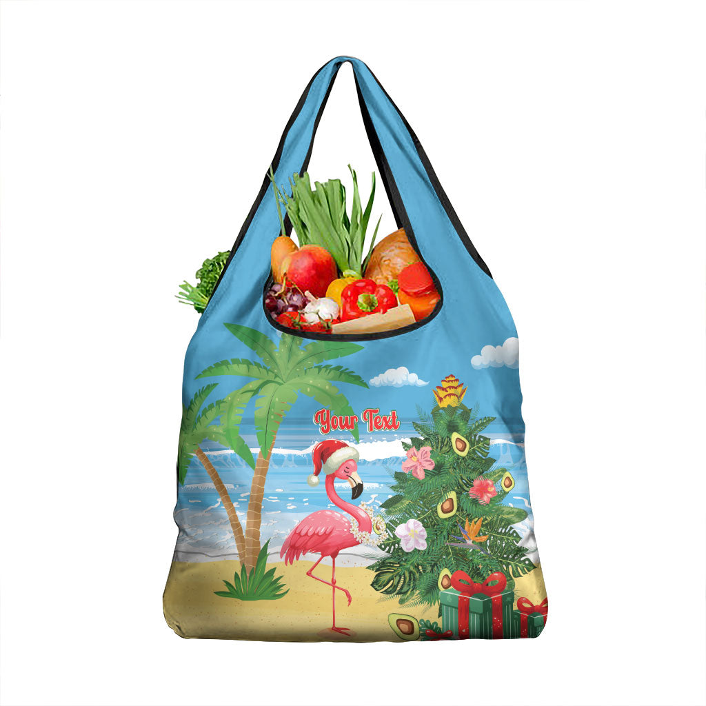 Flamingo Hawaii Summer Christmas Personalized Grocery Bag Mele Kalikimaka Beachy Vibes