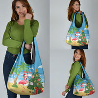 Flamingo Hawaii Summer Christmas Personalized Grocery Bag Mele Kalikimaka Beachy Vibes