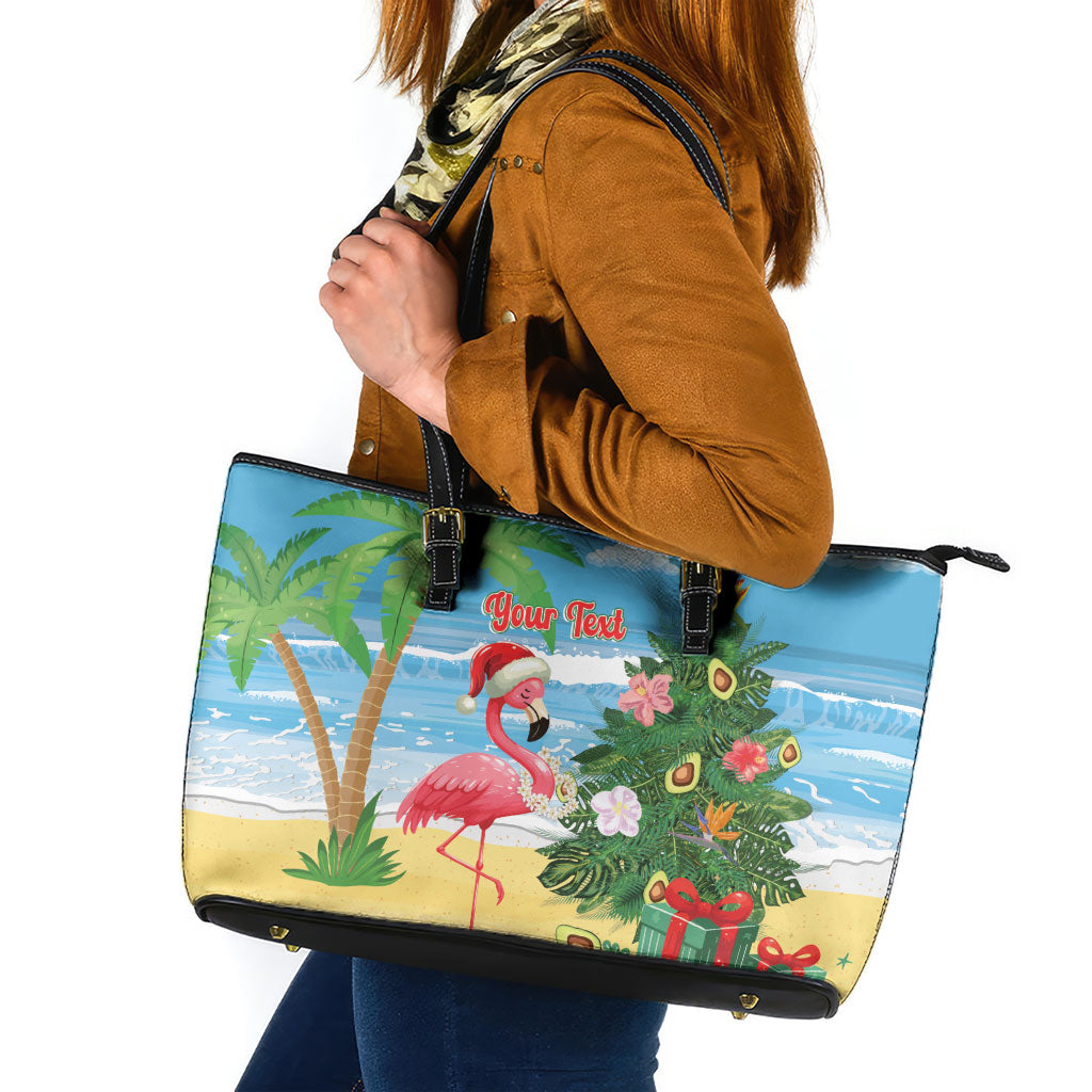 Flamingo Hawaii Summer Christmas Personalized Leather Tote Bag Mele Kalikimaka Beachy Vibes