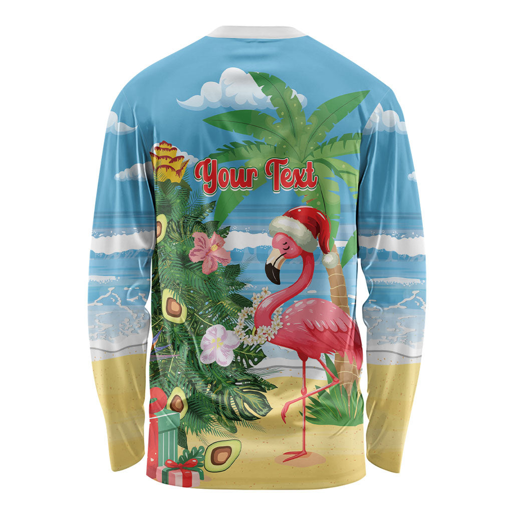 Flamingo Hawaii Summer Christmas Personalized Long Sleeve Shirt Mele Kalikimaka Beachy Vibes LT14 - Polynesian Pride