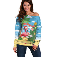 Flamingo Hawaii Summer Christmas Personalized Off Shoulder Sweater Mele Kalikimaka Beachy Vibes