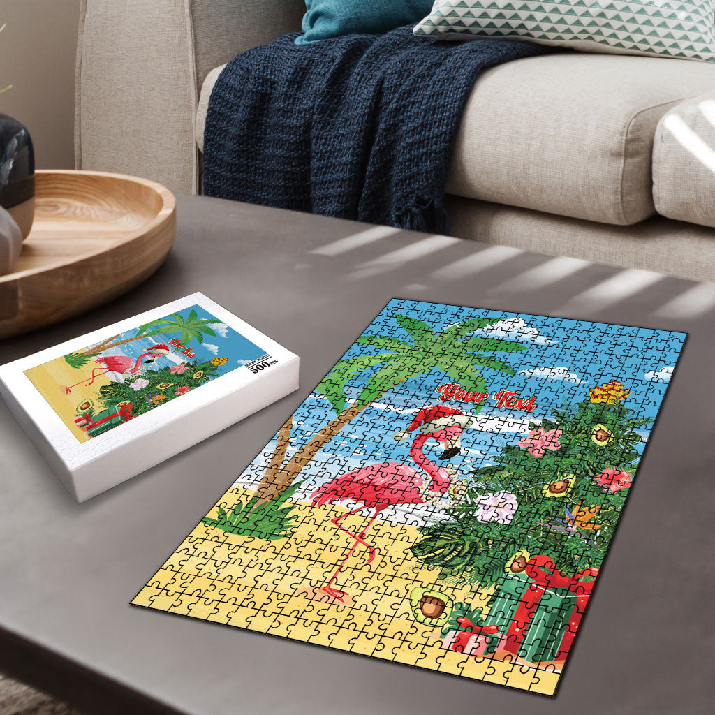 Flamingo Hawaii Summer Christmas Personalized Puzzle Mele Kalikimaka Beachy Vibes