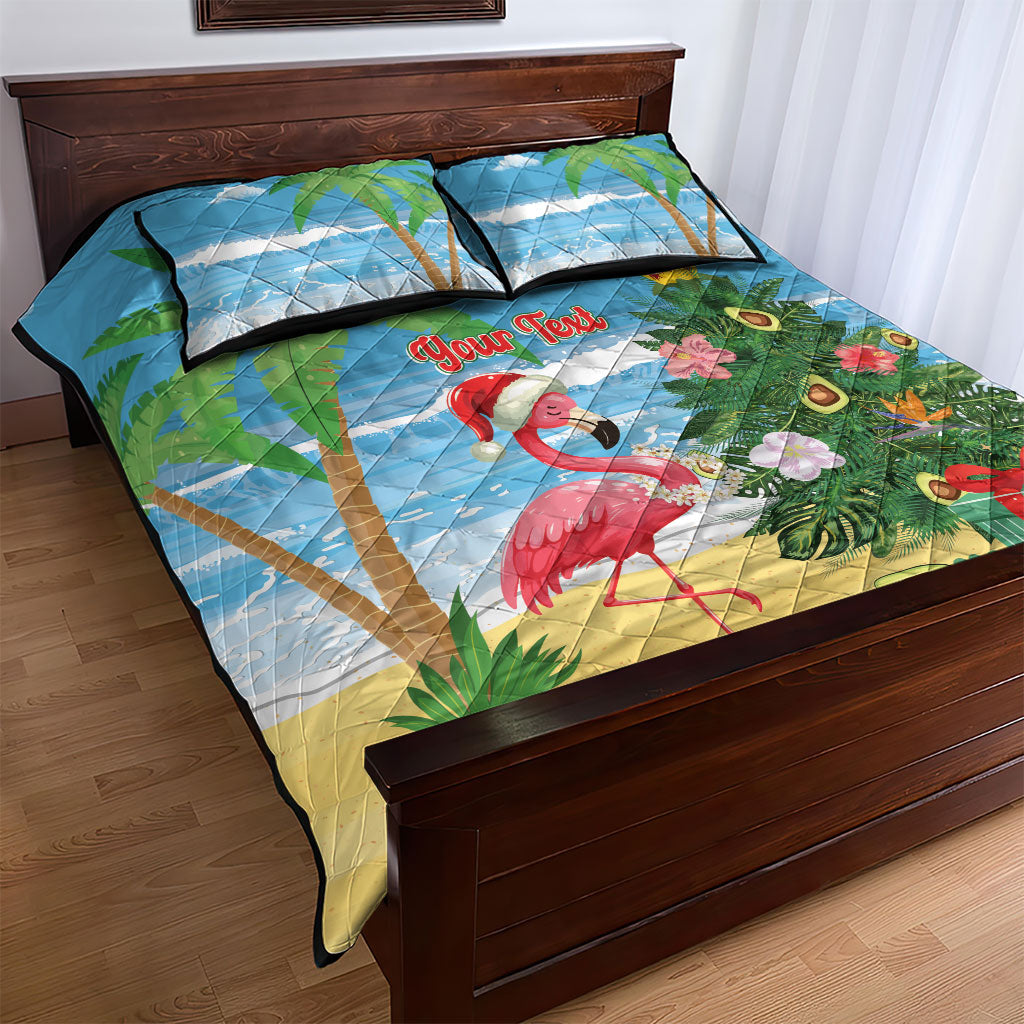 Flamingo Hawaii Summer Christmas Personalized Quilt Bed Set Mele Kalikimaka Beachy Vibes