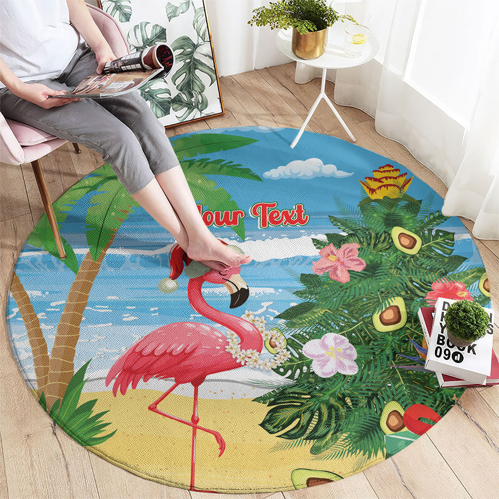 Flamingo Hawaii Summer Christmas Personalized Round Carpet Mele Kalikimaka Beachy Vibes