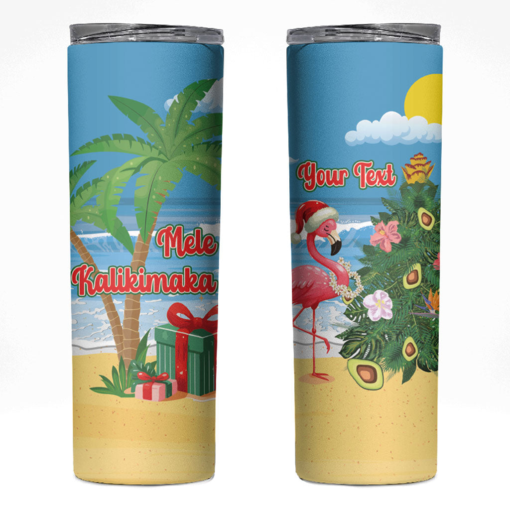 Flamingo Hawaii Summer Christmas Personalized Skinny Tumbler Mele Kalikimaka Beachy Vibes