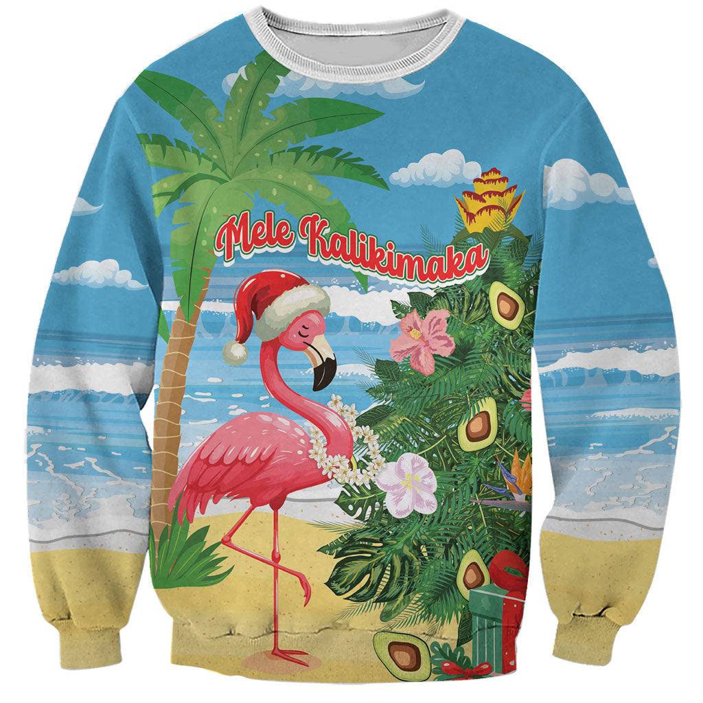 Flamingo Hawaii Summer Christmas Personalized Sweatshirt Mele Kalikimaka Beachy Vibes