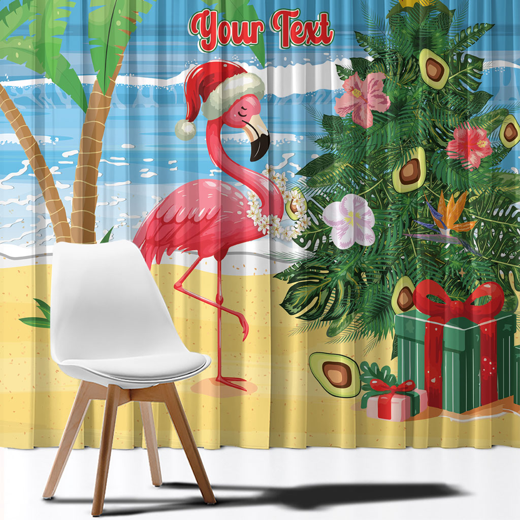 Flamingo Hawaii Summer Christmas Personalized Window Curtain Mele Kalikimaka Beachy Vibes