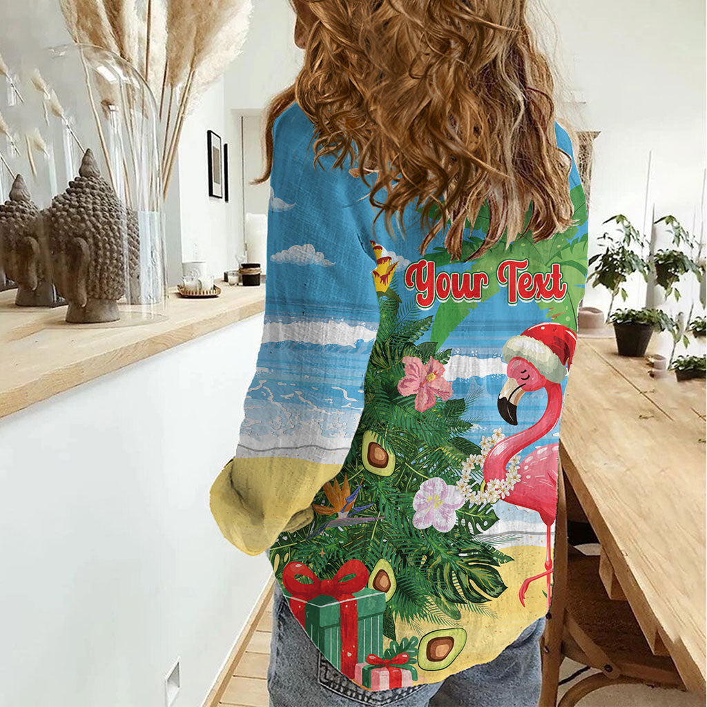 Flamingo Hawaii Summer Christmas Personalized Women Casual Shirt Mele Kalikimaka Beachy Vibes