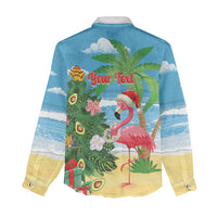 Flamingo Hawaii Summer Christmas Personalized Women Casual Shirt Mele Kalikimaka Beachy Vibes