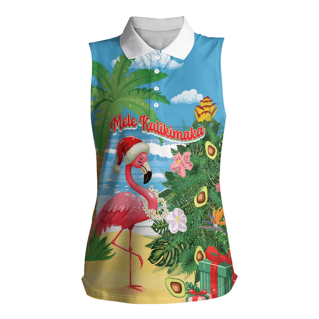 Flamingo Hawaii Summer Christmas Personalized Women Sleeveless Polo Shirt Mele Kalikimaka Beachy Vibes