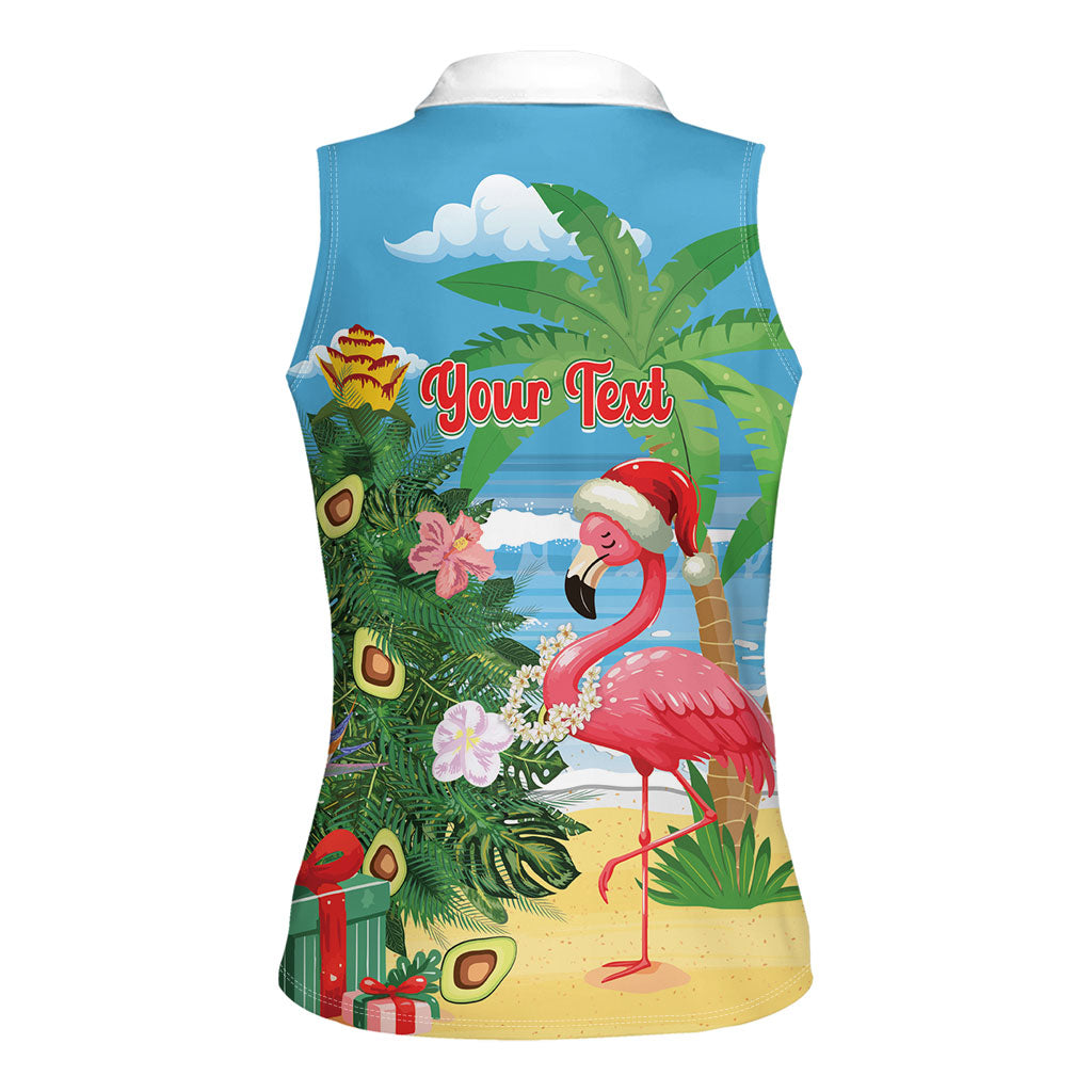 Flamingo Hawaii Summer Christmas Personalized Women Sleeveless Polo Shirt Mele Kalikimaka Beachy Vibes