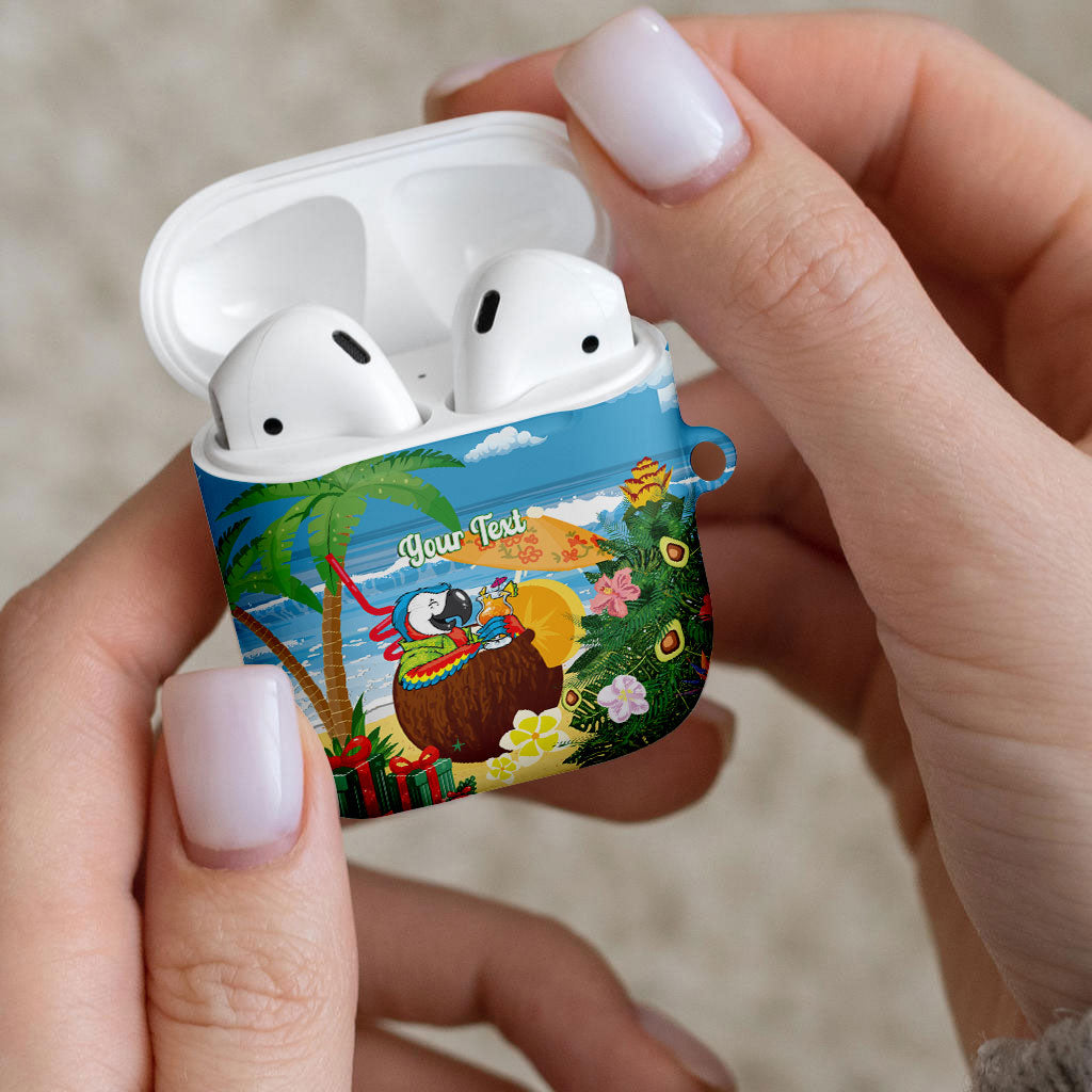 Chilling Parrot Hawaii Summer Christmas Personalized AirPods Case It's 5 O'Clock Somewhere Beachy Vibes