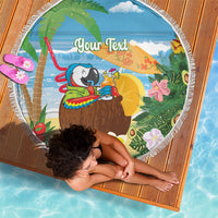 Chilling Parrot Hawaii Summer Christmas Personalized Beach Blanket It's 5 O'Clock Somewhere Beachy Vibes