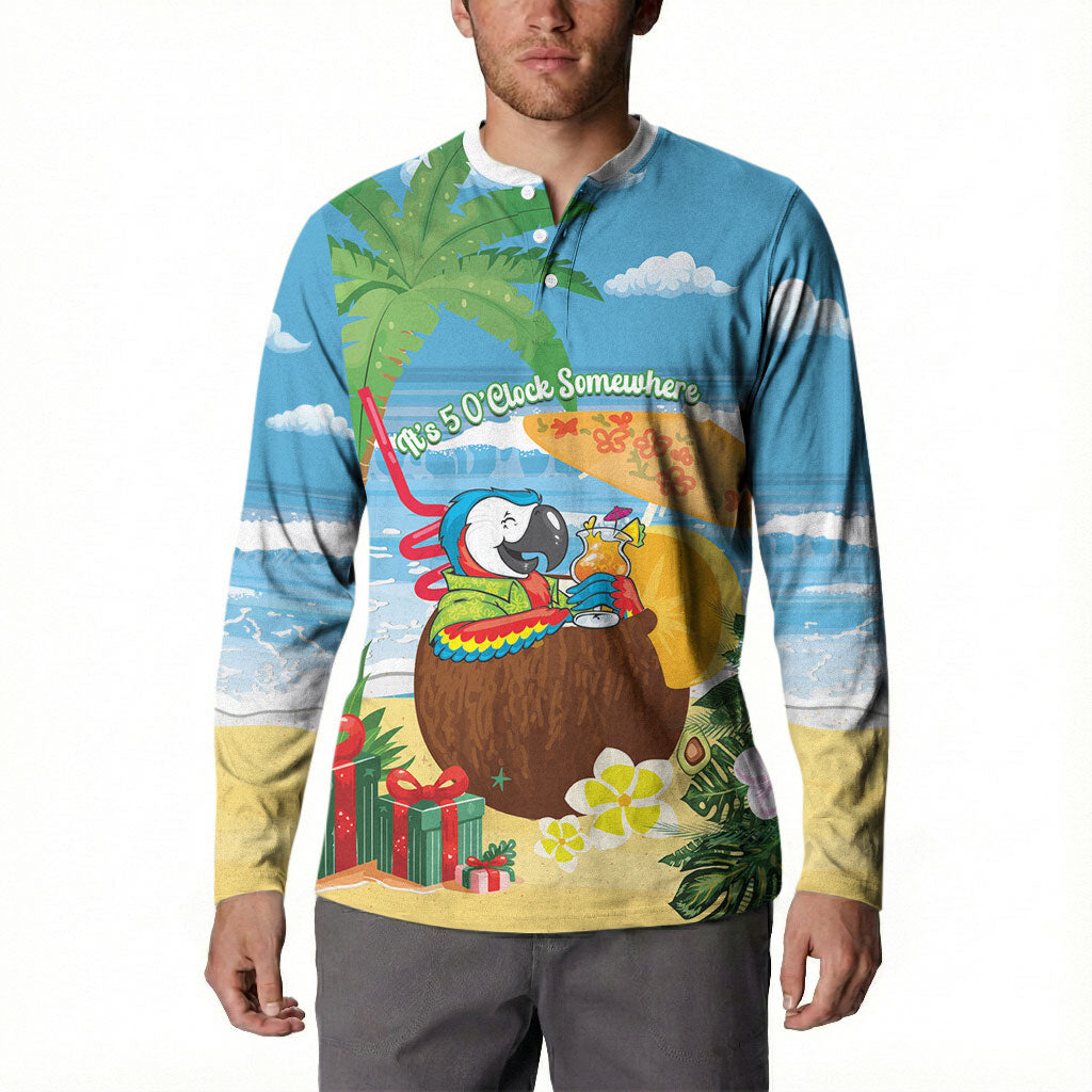 Chilling Parrot Hawaii Summer Christmas Personalized Button Sweatshirt It's 5 O'Clock Somewhere Beachy Vibes