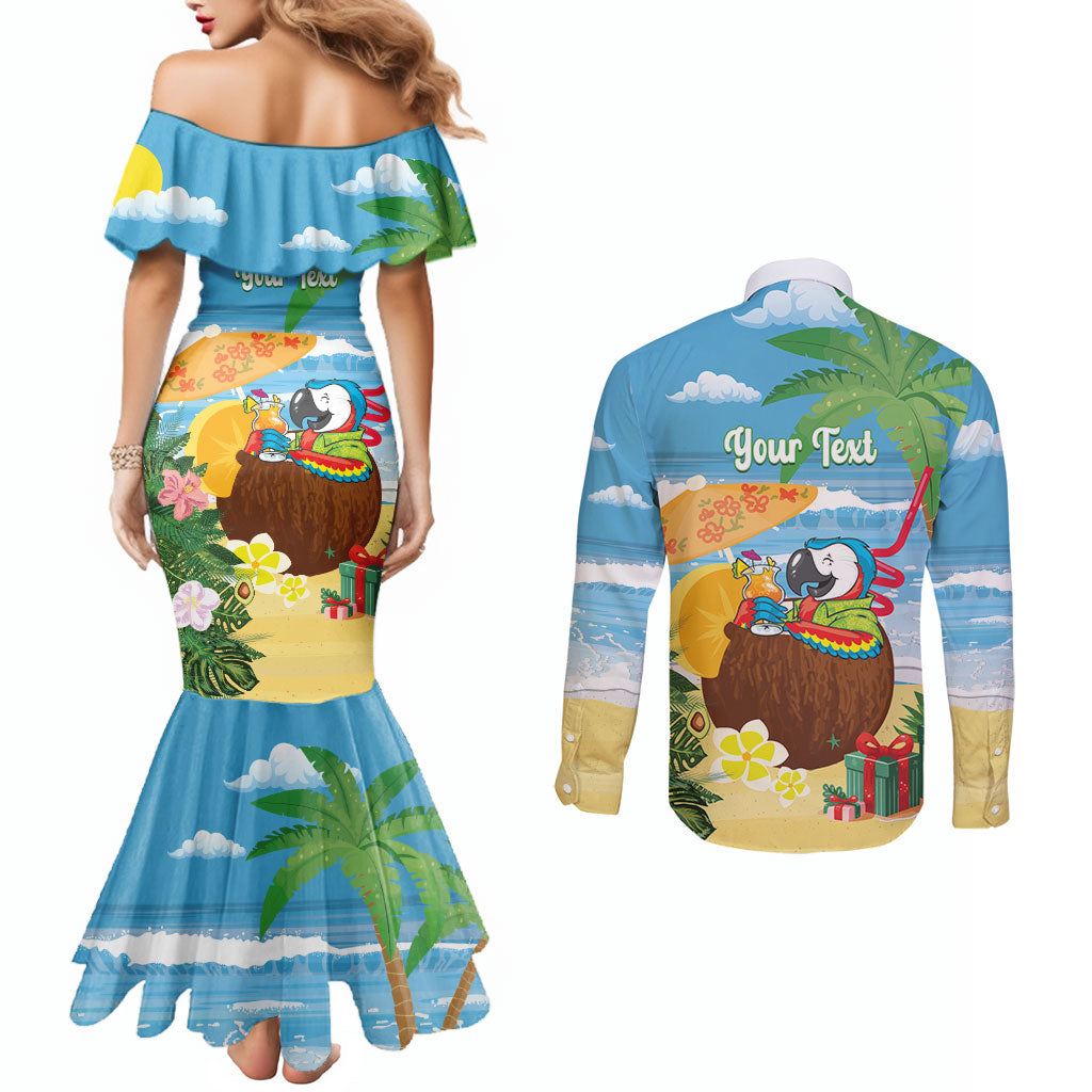 Chilling Parrot Hawaii Summer Christmas Personalized Couples Matching Mermaid Dress and Long Sleeve Button Shirt It's 5 O'Clock Somewhere Beachy Vibes