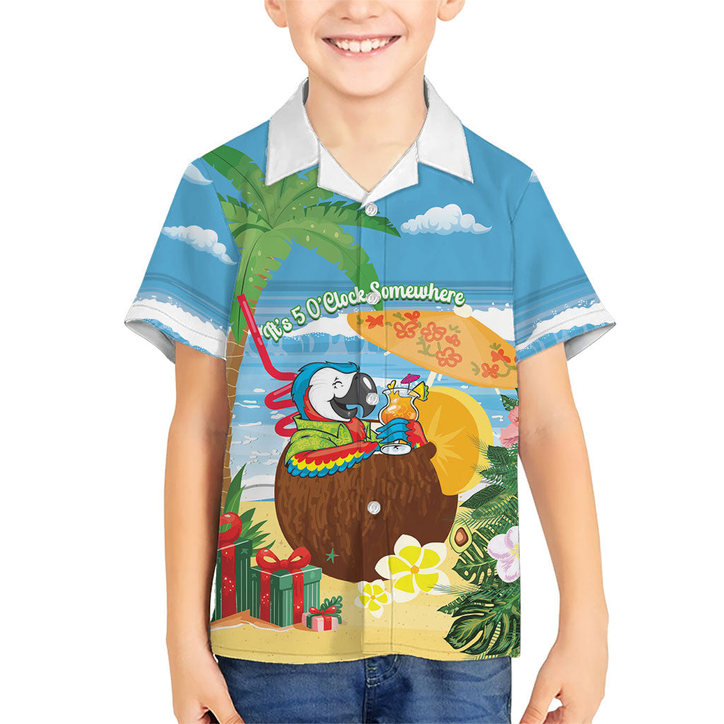 Chilling Parrot Hawaii Summer Christmas Personalized Family Matching Off Shoulder Maxi Dress and Hawaiian Shirt It's 5 O'Clock Somewhere Beachy Vibes