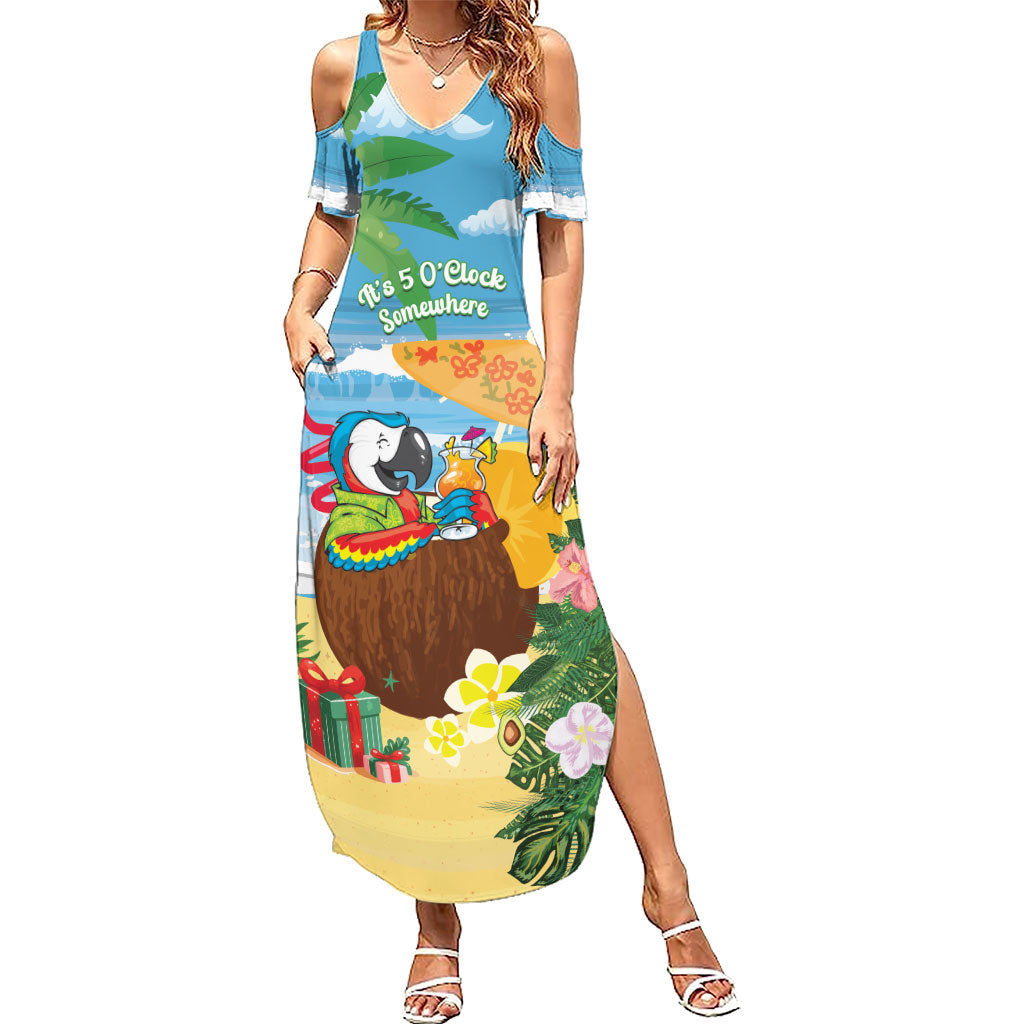 Chilling Parrot Hawaii Summer Christmas Personalized Family Matching Summer Maxi Dress and Hawaiian Shirt It's 5 O'Clock Somewhere Beachy Vibes