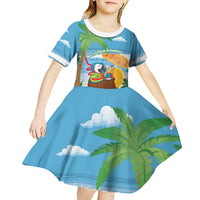 Chilling Parrot Hawaii Summer Christmas Personalized Kid Short Sleeve Dress It's 5 O'Clock Somewhere Beachy Vibes