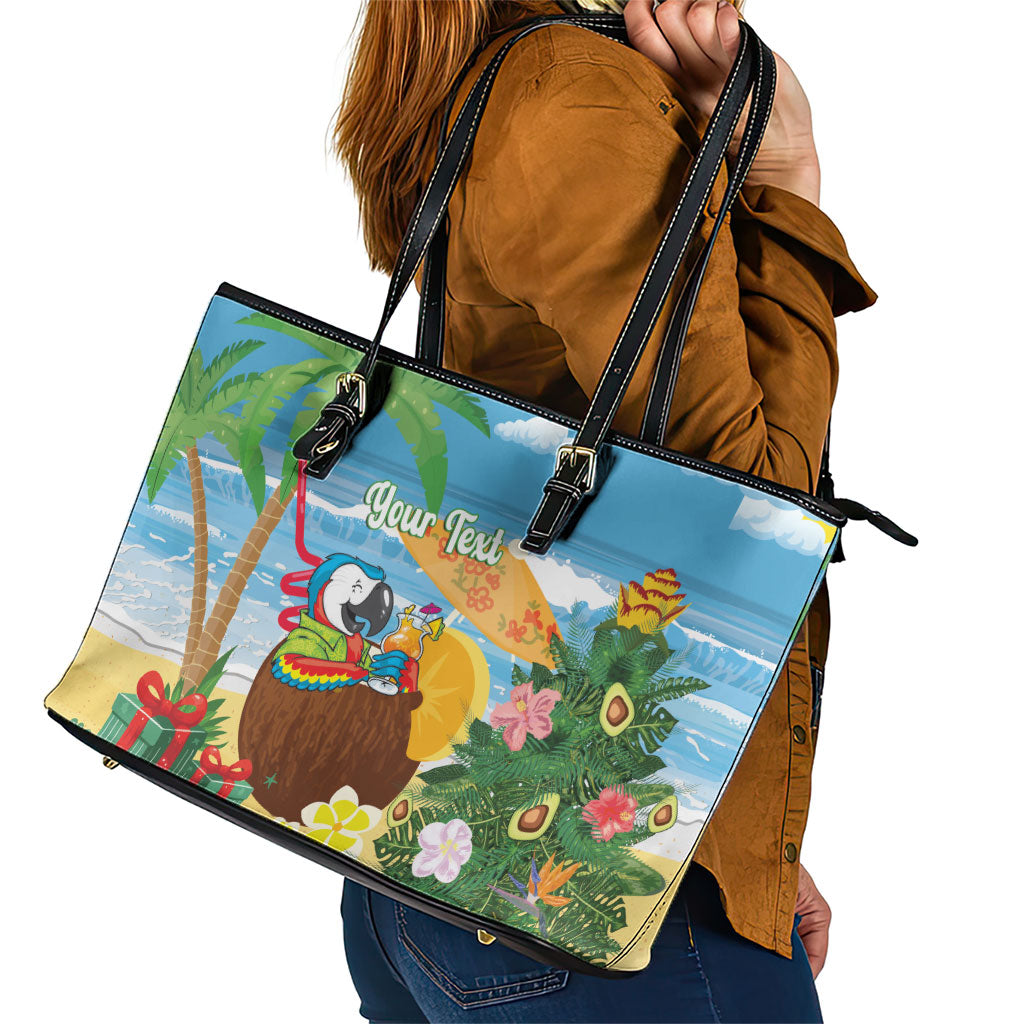 Chilling Parrot Hawaii Summer Christmas Personalized Leather Tote Bag It's 5 O'Clock Somewhere Beachy Vibes