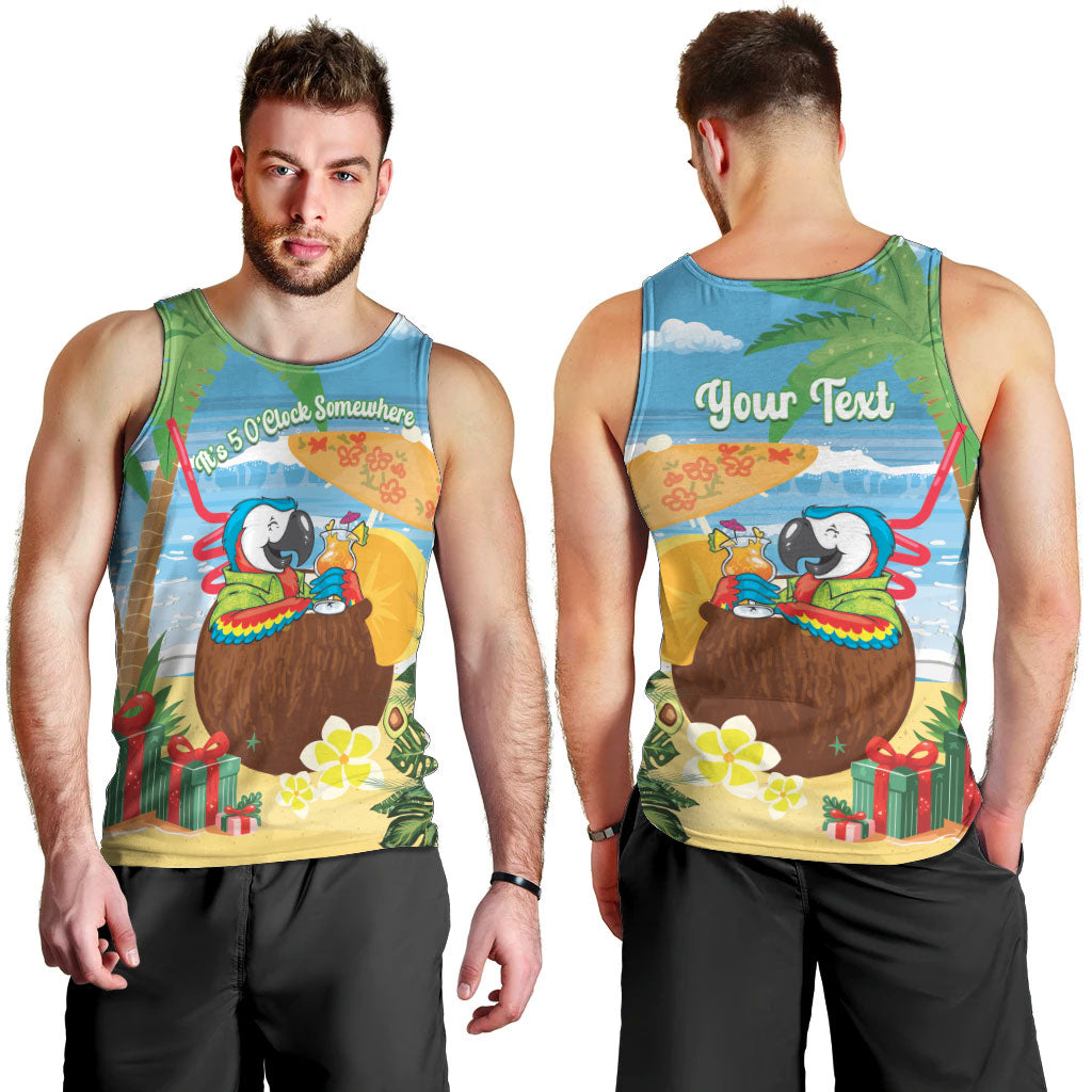 Chilling Parrot Hawaii Summer Christmas Personalized Men Tank Top It's 5 O'Clock Somewhere Beachy Vibes