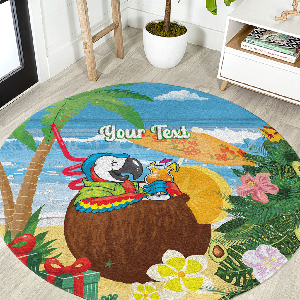 Chilling Parrot Hawaii Summer Christmas Personalized Round Carpet It's 5 O'Clock Somewhere Beachy Vibes