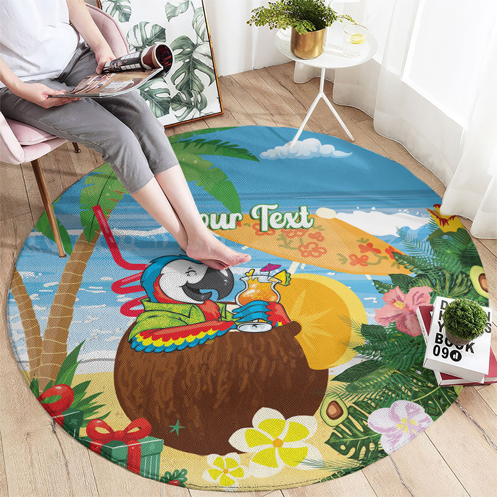 Chilling Parrot Hawaii Summer Christmas Personalized Round Carpet It's 5 O'Clock Somewhere Beachy Vibes
