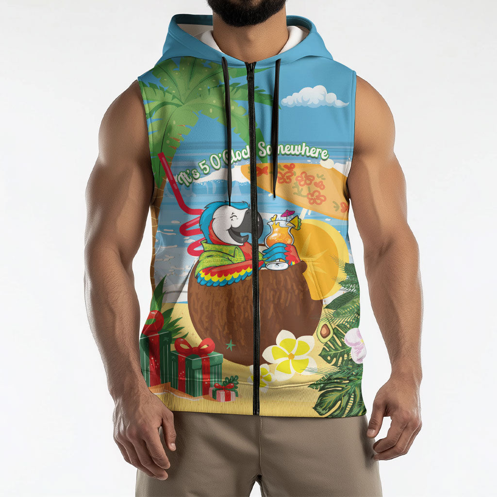 Chilling Parrot Hawaii Summer Christmas Personalized Sleeveless Zip Hoodie It's 5 O'Clock Somewhere Beachy Vibes