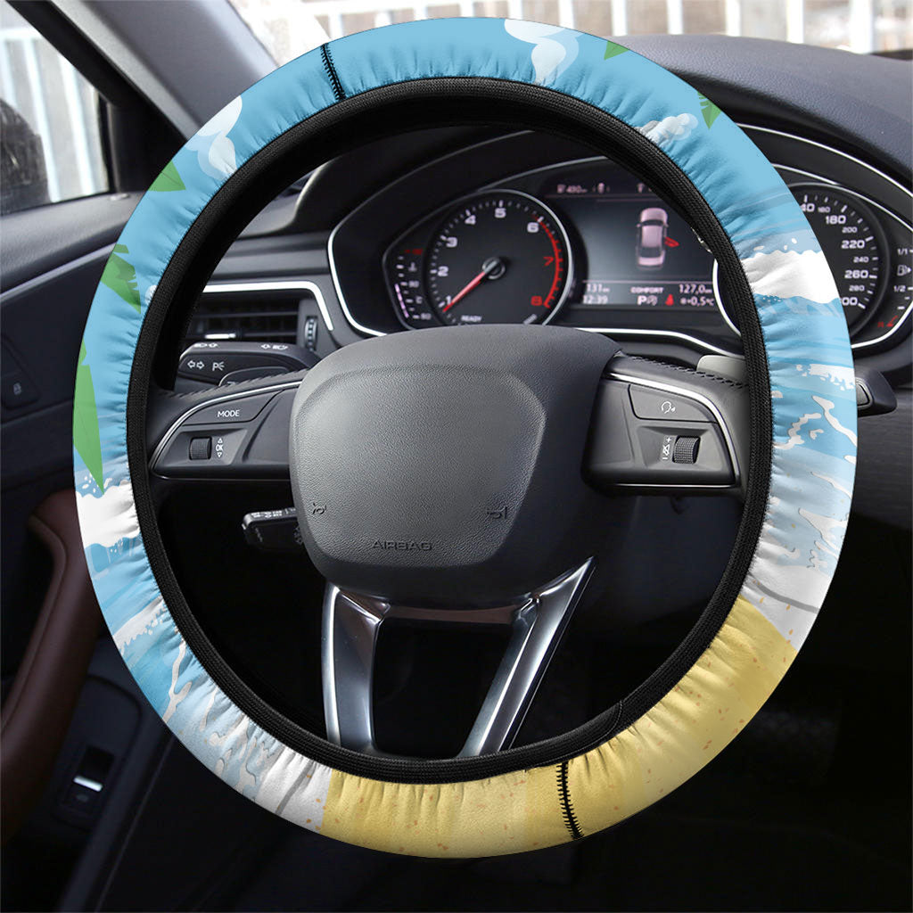 Chilling Parrot Hawaii Summer Christmas Steering Wheel Cover It's 5 O'Clock Somewhere Beachy Vibes