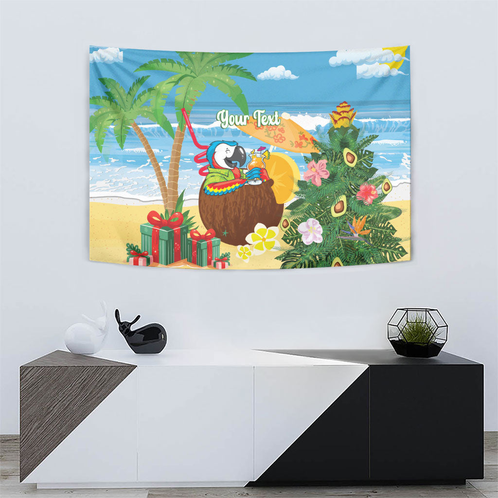 Chilling Parrot Hawaii Summer Christmas Personalized Tapestry It's 5 O'Clock Somewhere Beachy Vibes