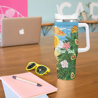 Chilling Parrot Hawaii Summer Christmas Personalized Tumbler With Handle It's 5 O'Clock Somewhere Beachy Vibes