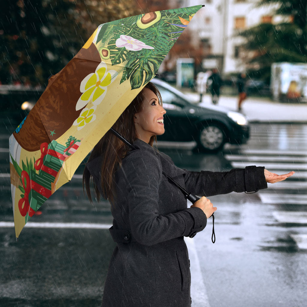 Chilling Parrot Hawaii Summer Christmas Personalized Umbrella It's 5 O'Clock Somewhere Beachy Vibes