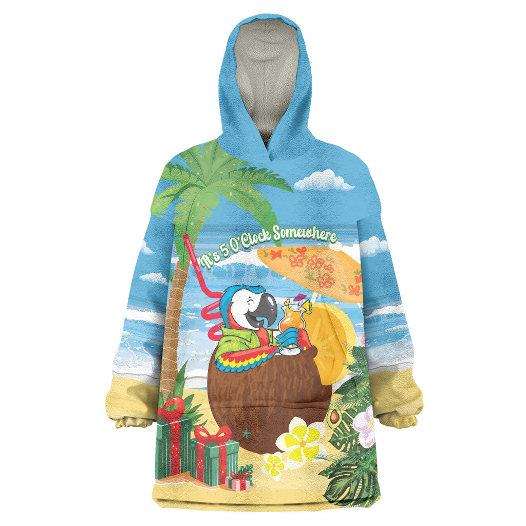 Chilling Parrot Hawaii Summer Christmas Personalized Wearable Blanket Hoodie It's 5 O'Clock Somewhere Beachy Vibes