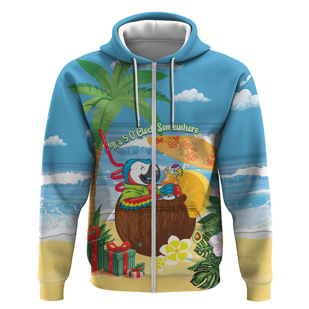 Chilling Parrot Hawaii Summer Christmas Personalized Zip Hoodie It's 5 O'Clock Somewhere Beachy Vibes