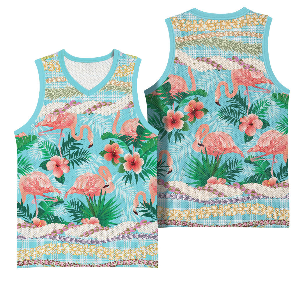 Flamingo Hawaii Summer Basketball Jersey Hawaiian Lei Pakala Motifs Tropical Style