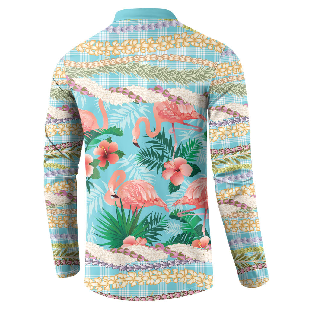 Flamingo Hawaii Summer Button Sweatshirt Hawaiian Lei Pakala Motifs Tropical Style