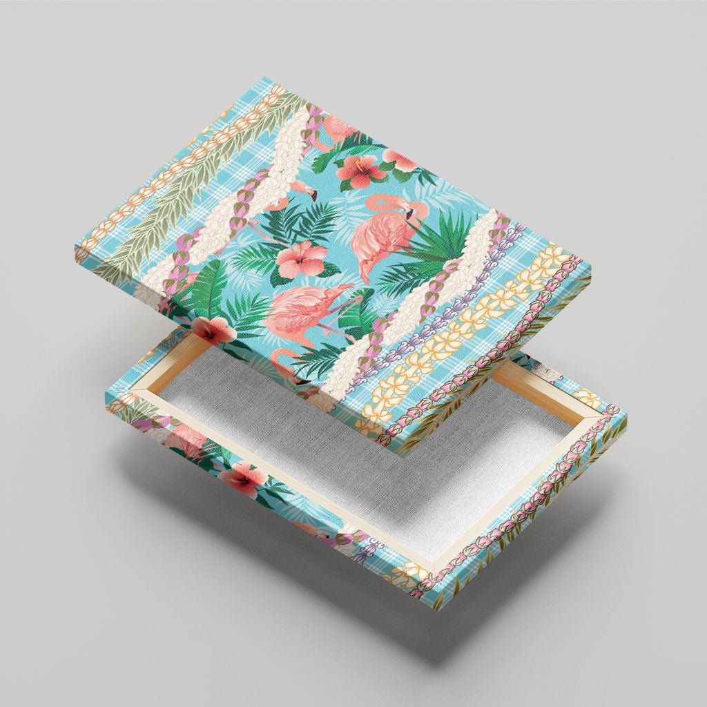 Flamingo Hawaii Summer Canvas Wall Art Hawaiian Lei Pakala Motifs Tropical Style