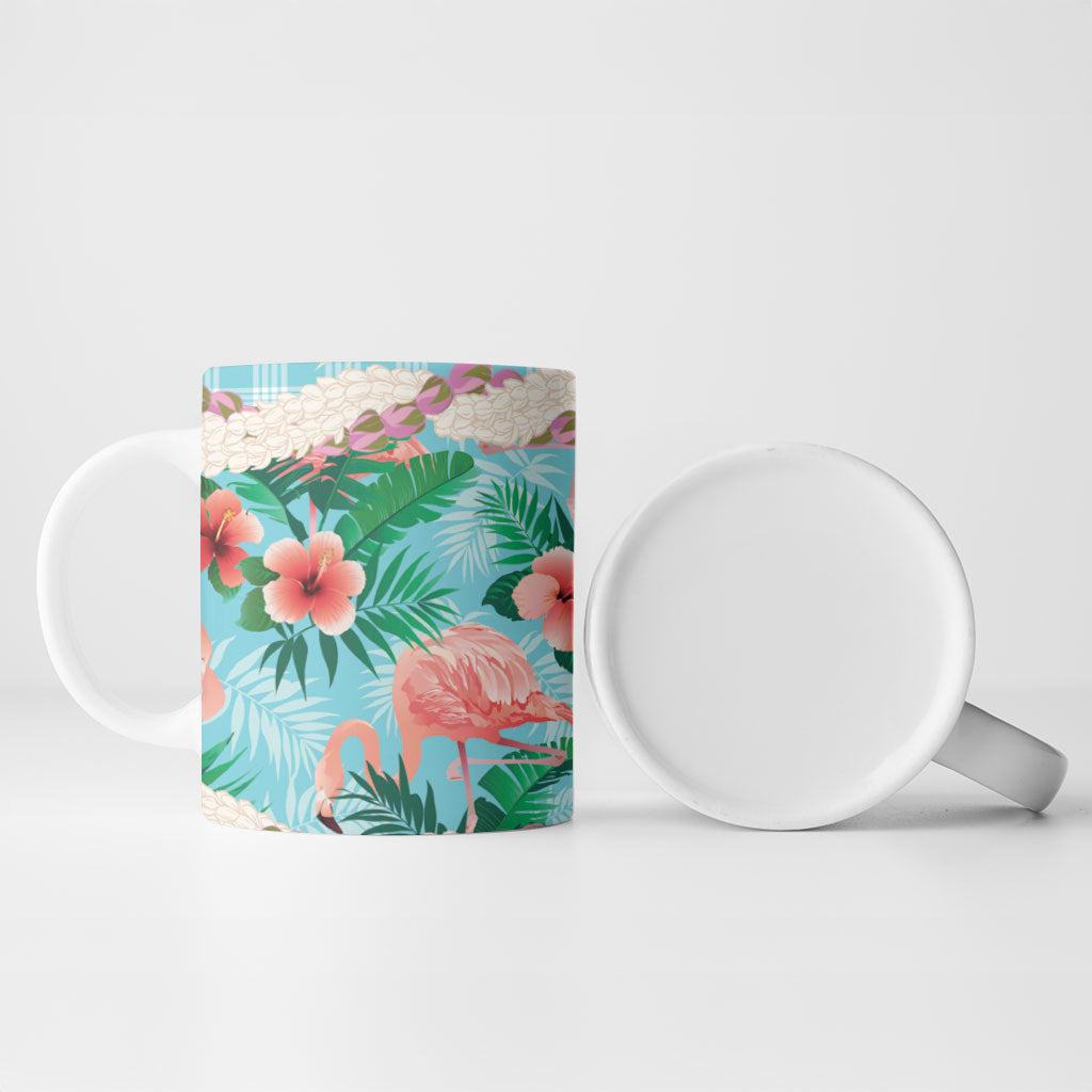 Flamingo Hawaii Summer Ceramic Mug Hawaiian Lei Pakala Motifs Tropical Style