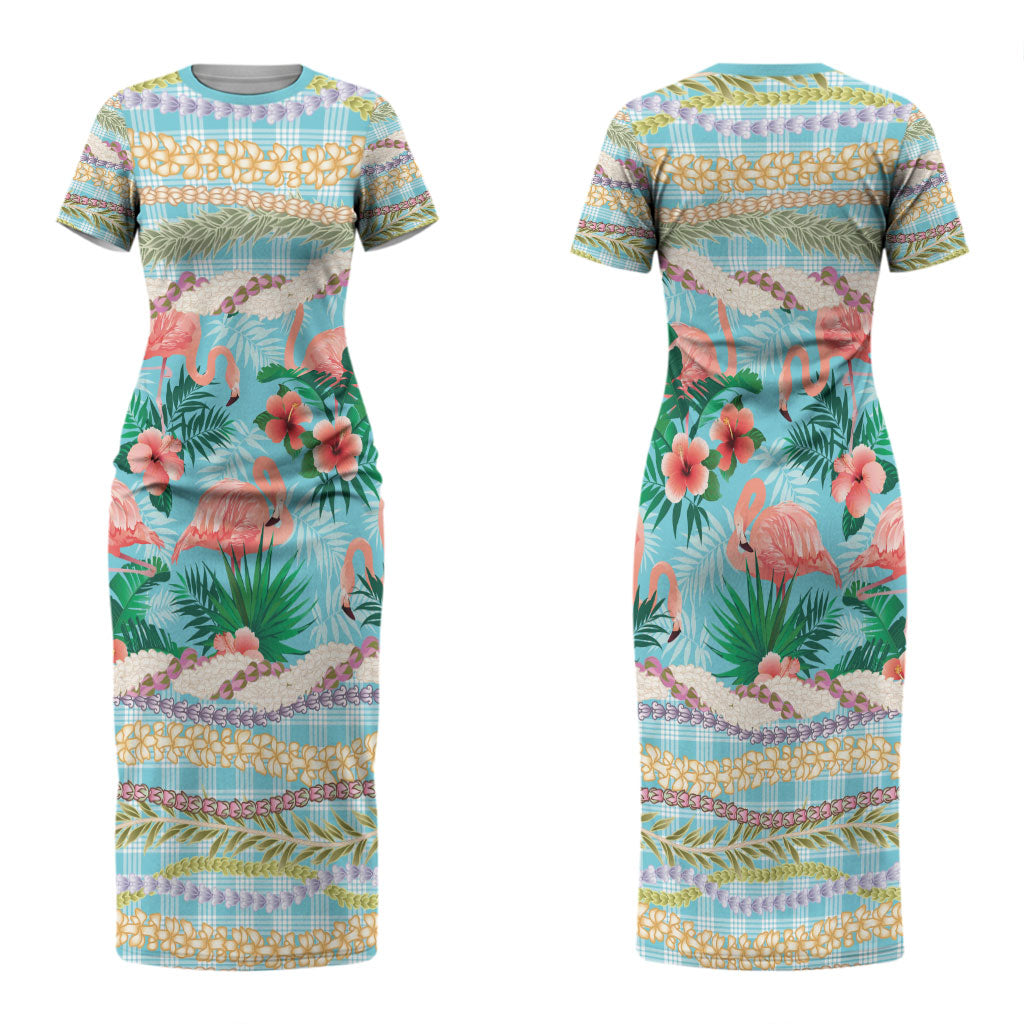 Flamingo Hawaii Summer Couples Matching Short Sleeve Bodycon Dress and Long Sleeve Button Shirt Hawaiian Lei Pakala Motifs Tropical Style LT14 - Polynesian Pride