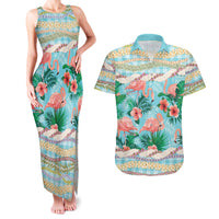Flamingo Hawaii Summer Couples Matching Tank Maxi Dress and Hawaiian Shirt Hawaiian Lei Pakala Motifs Tropical Style LT14 Cyan - Polynesian Pride